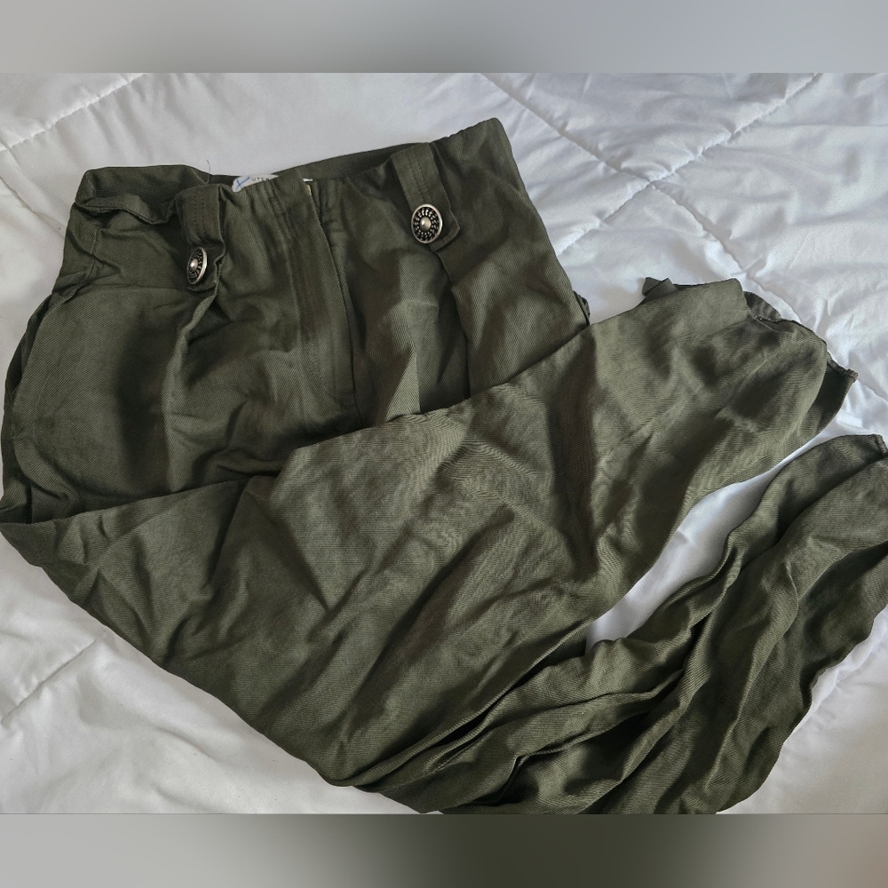 Uterque Straight Trousers Olive Green Made in Spain - Picture 10 of 15